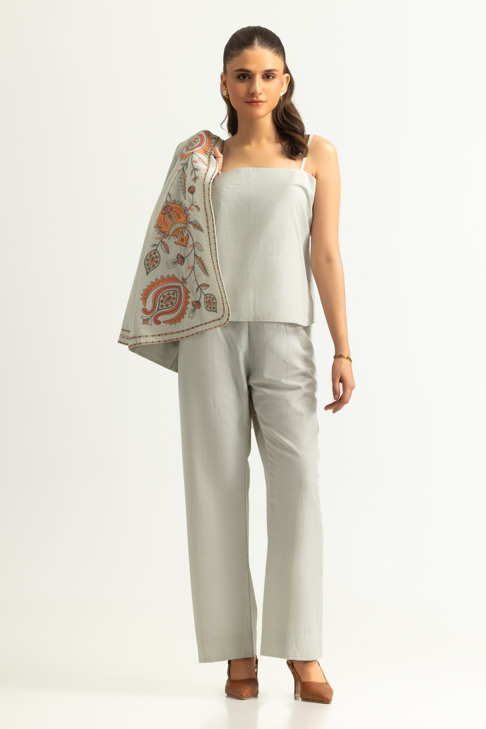 Karandi Gold Slub Embroidered Waist Coat And Trouser With Dyed Inner