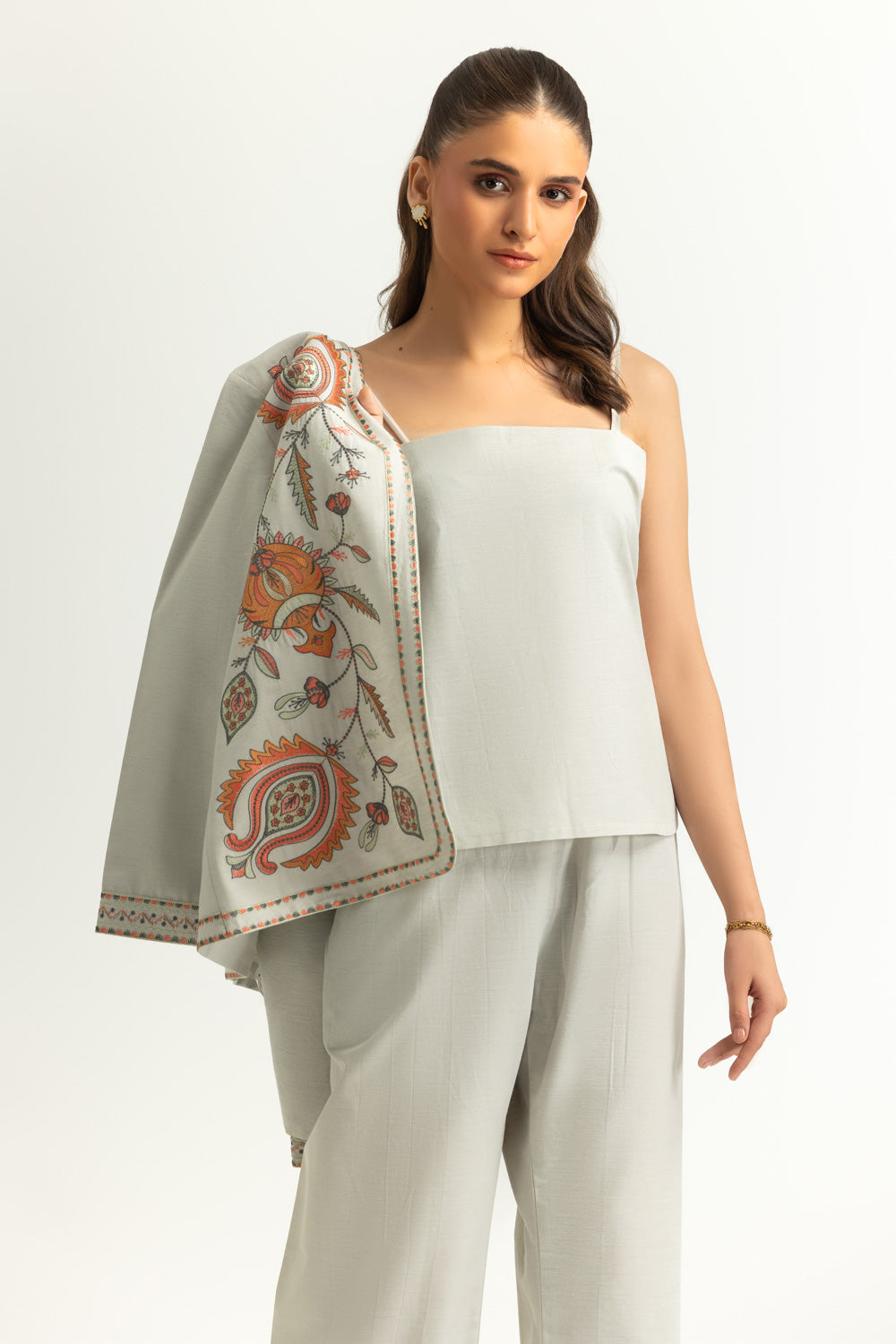 Karandi Gold Slub Embroidered Waist Coat And Trouser With Dyed Inner