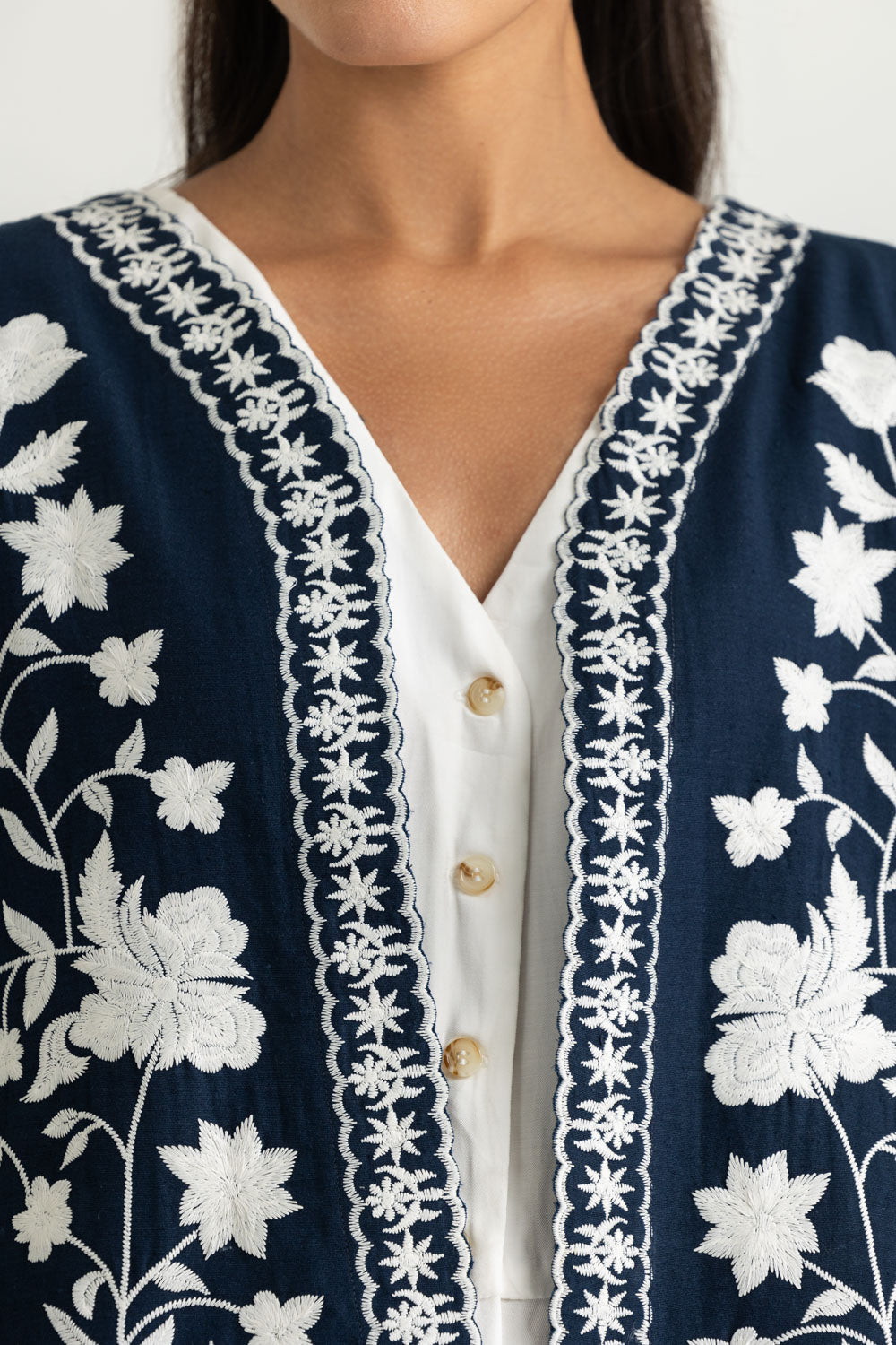 Karandi Gold Slub Embroidered Waistcoat