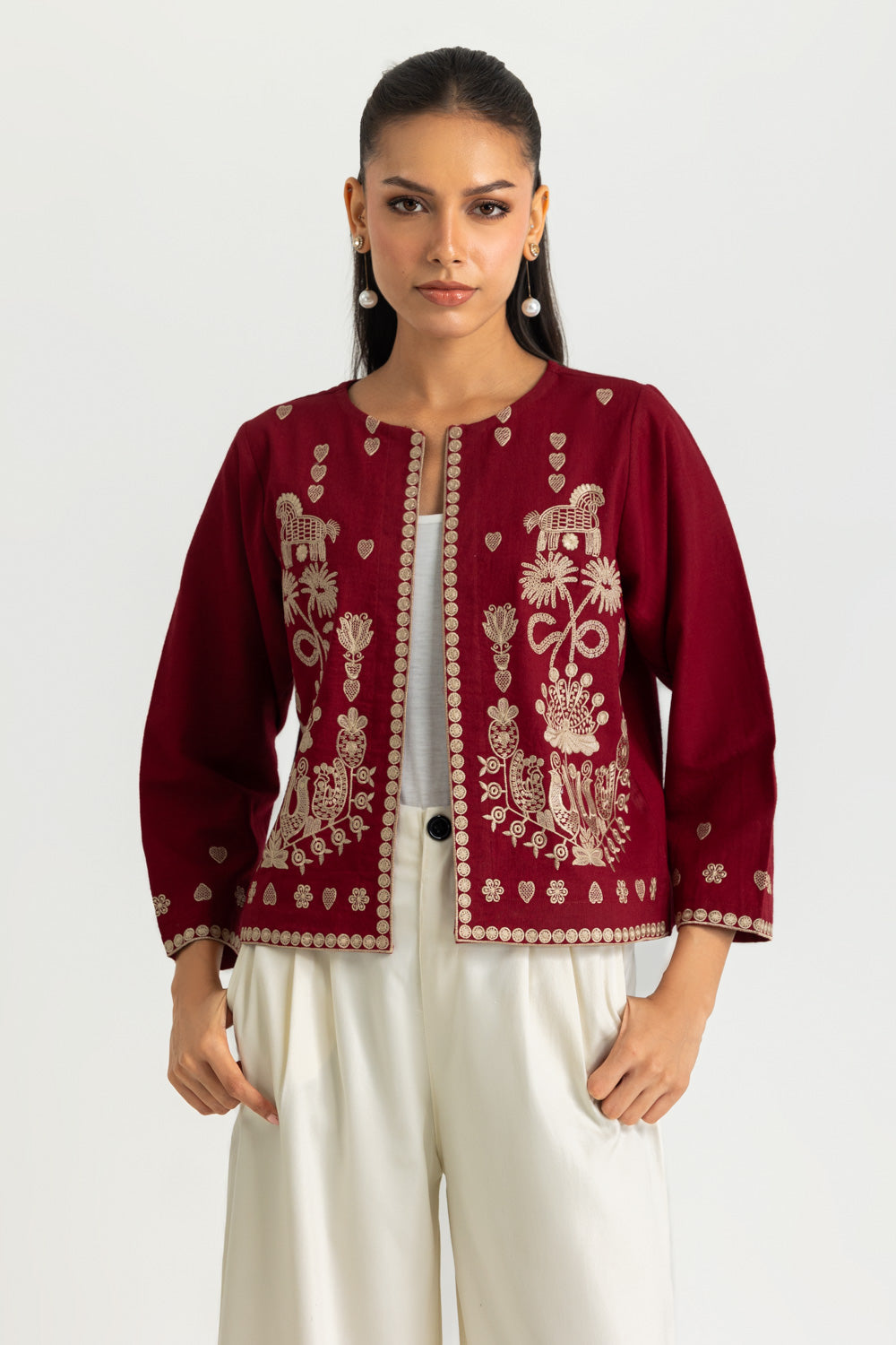 Karandi Gold Slub Embroidered Waistcoat