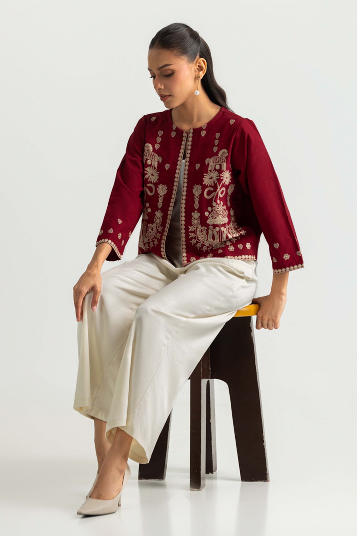 Karandi Gold Slub Embroidered Waistcoat