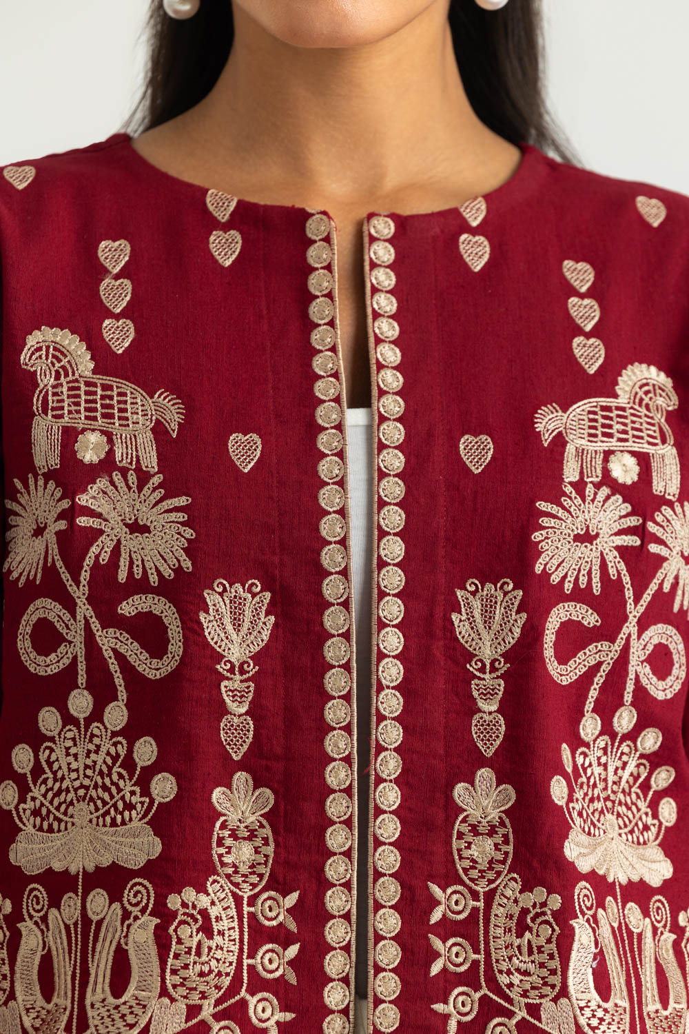 Karandi Gold Slub Embroidered Waistcoat