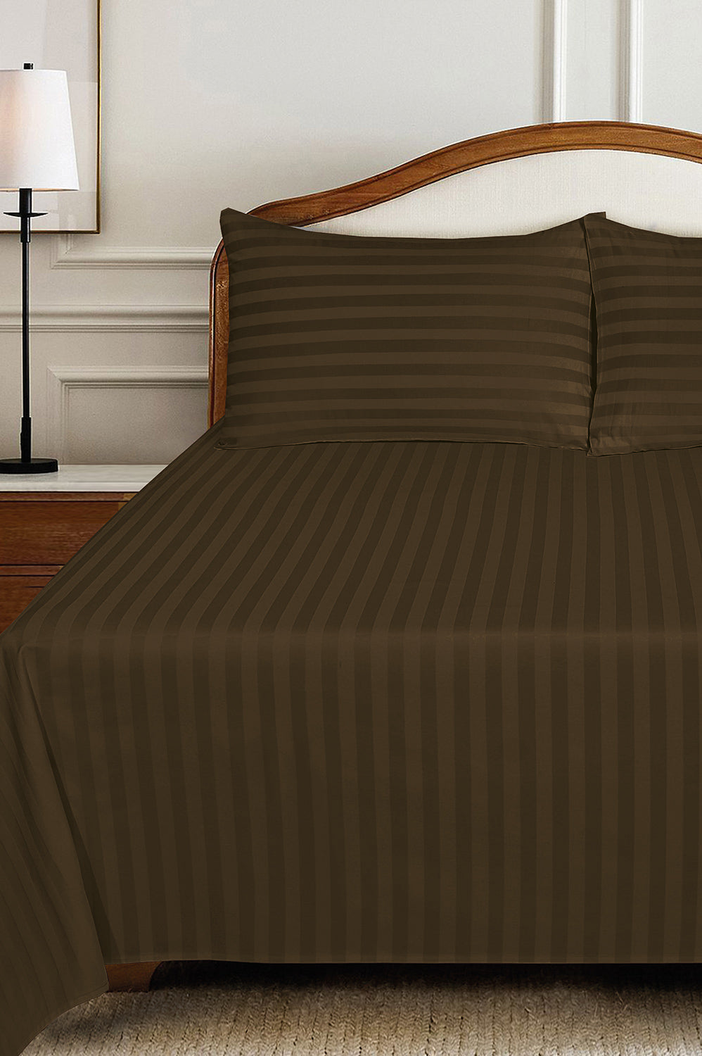 Kathai Stripe Satin T-250 Bed Sheet Set