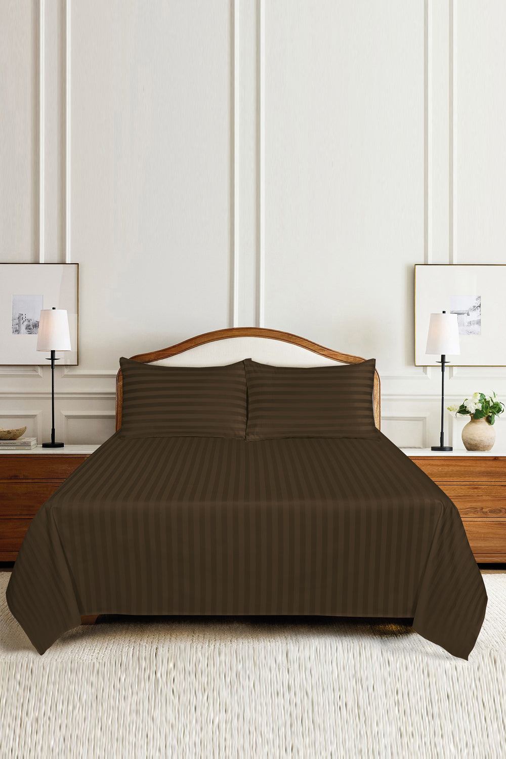 Kathai Stripe Satin T-250 Bed Sheet Set