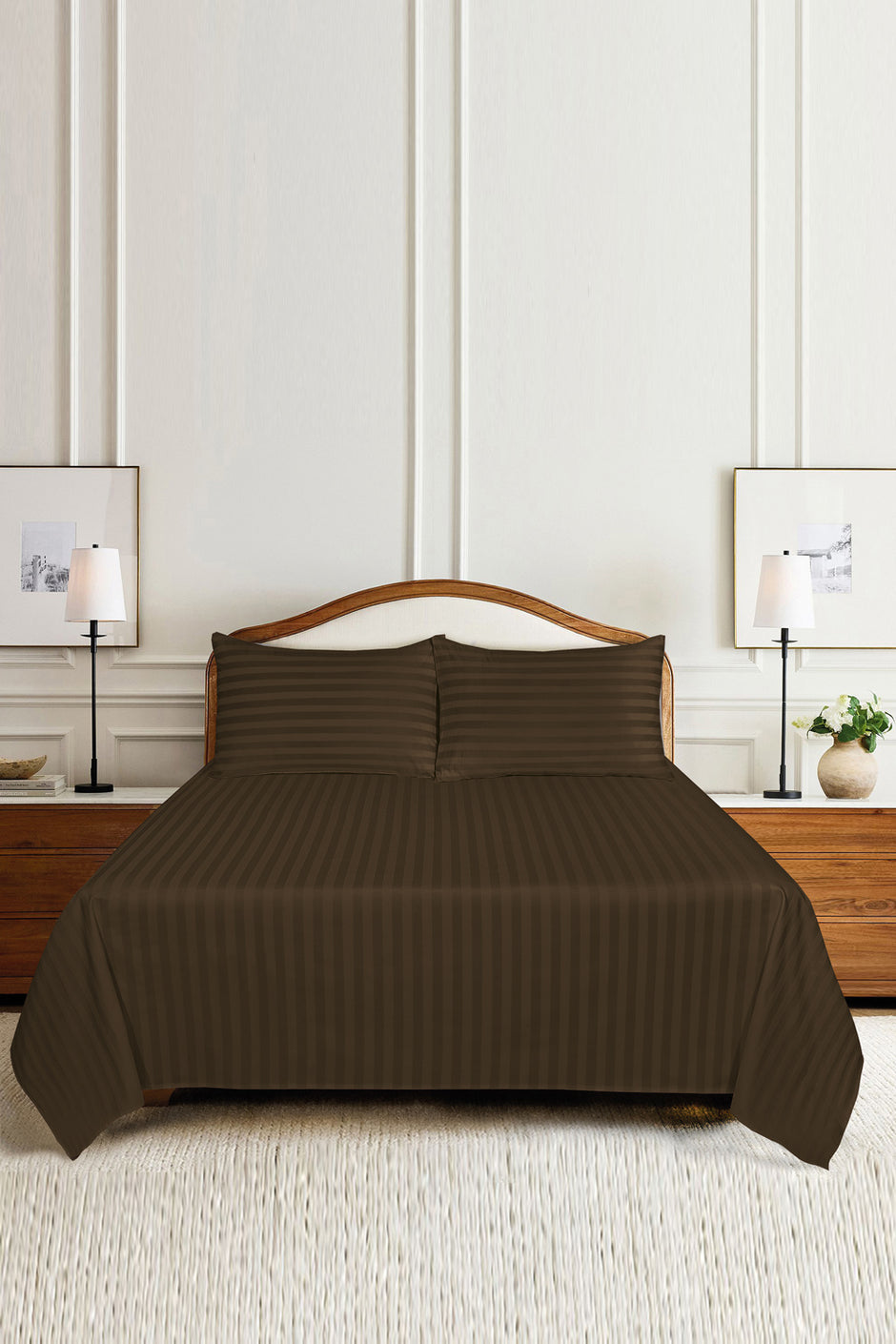 Kathai Stripe Satin T-250 Bed Sheet Set