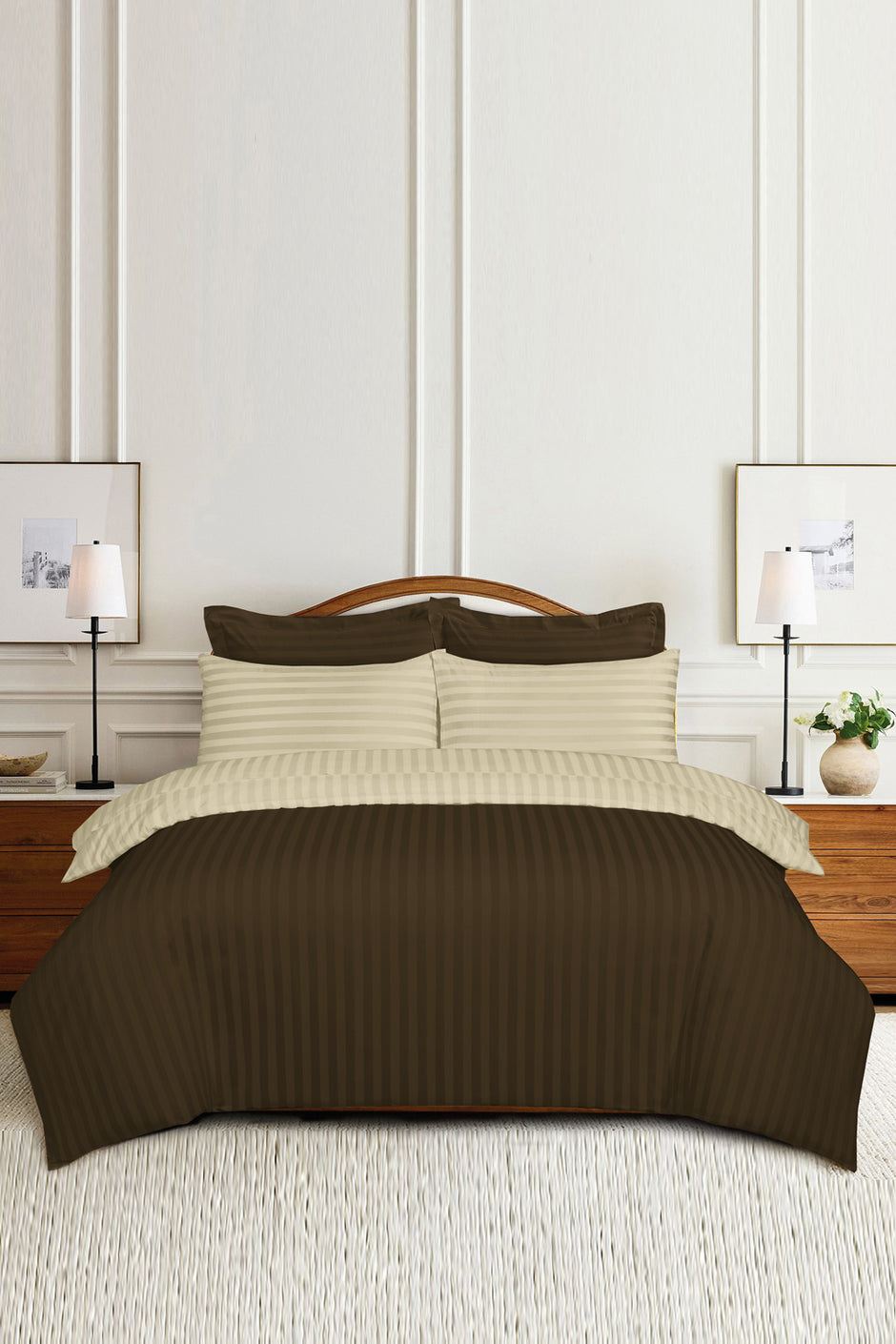 Kathai and Latte Dust Stripe Satin T-250 Quilt Cover Set