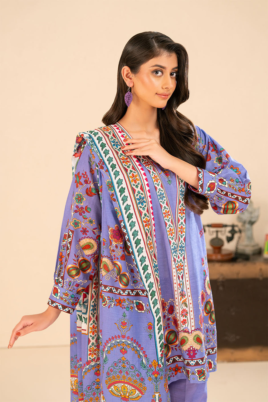 3 Piece Printed Khaddar Suit with Dupatta