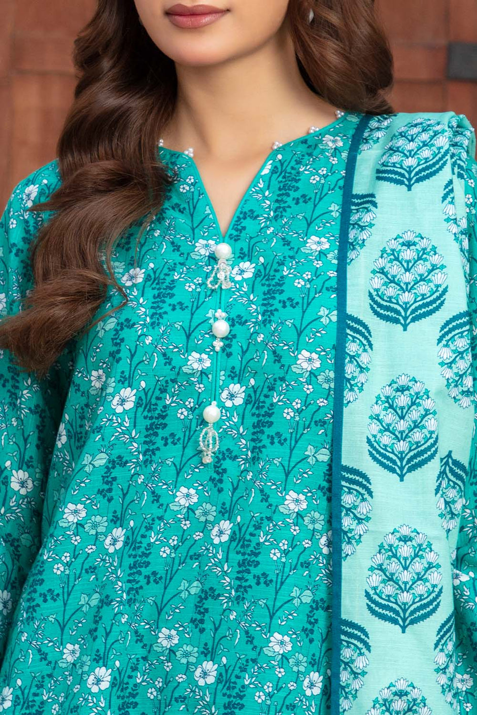 3 Piece Printed Khaddar Suit with Zari Dupatta WNS-52045