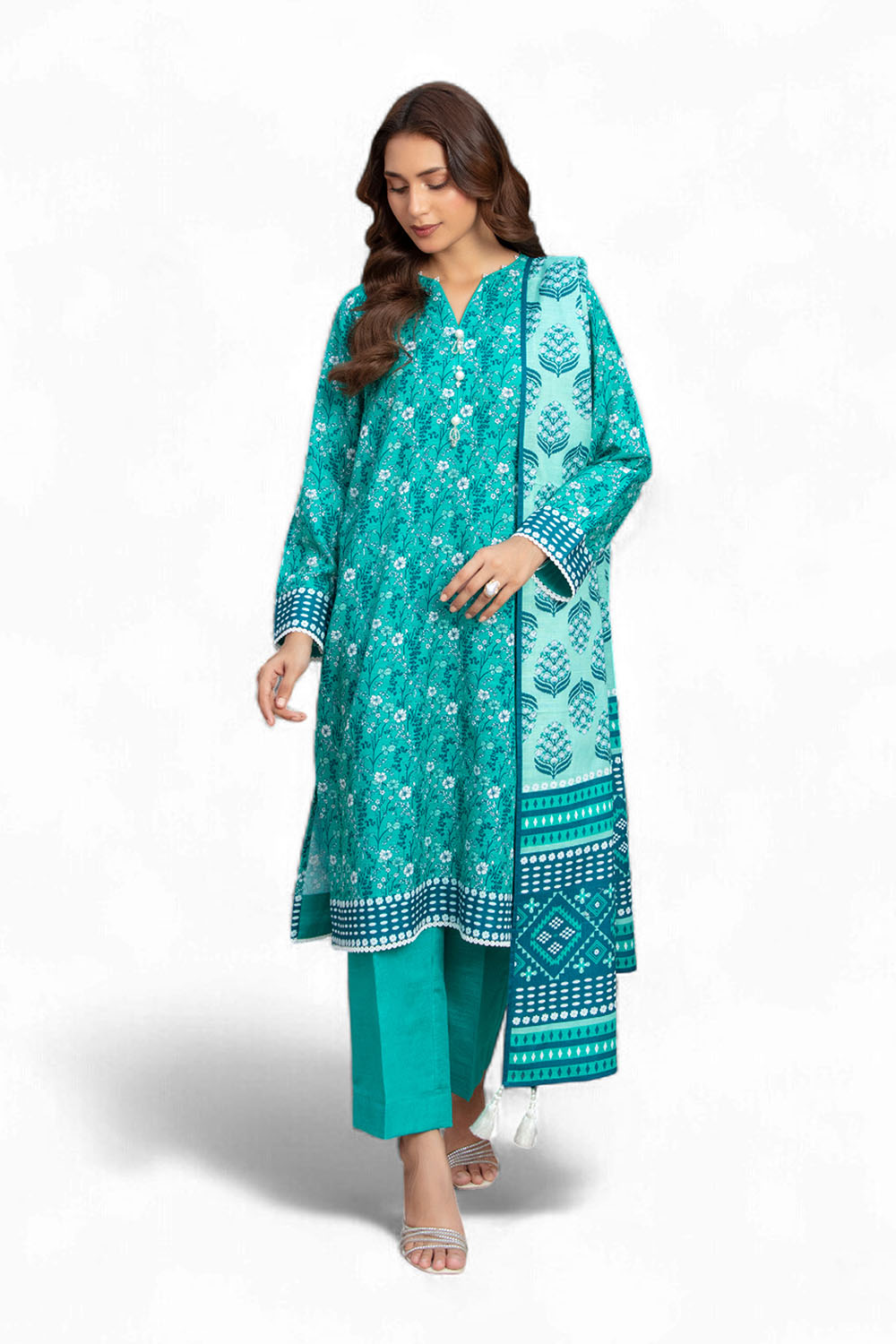 3 Piece Printed Khaddar Suit with Zari Dupatta WNS-52045