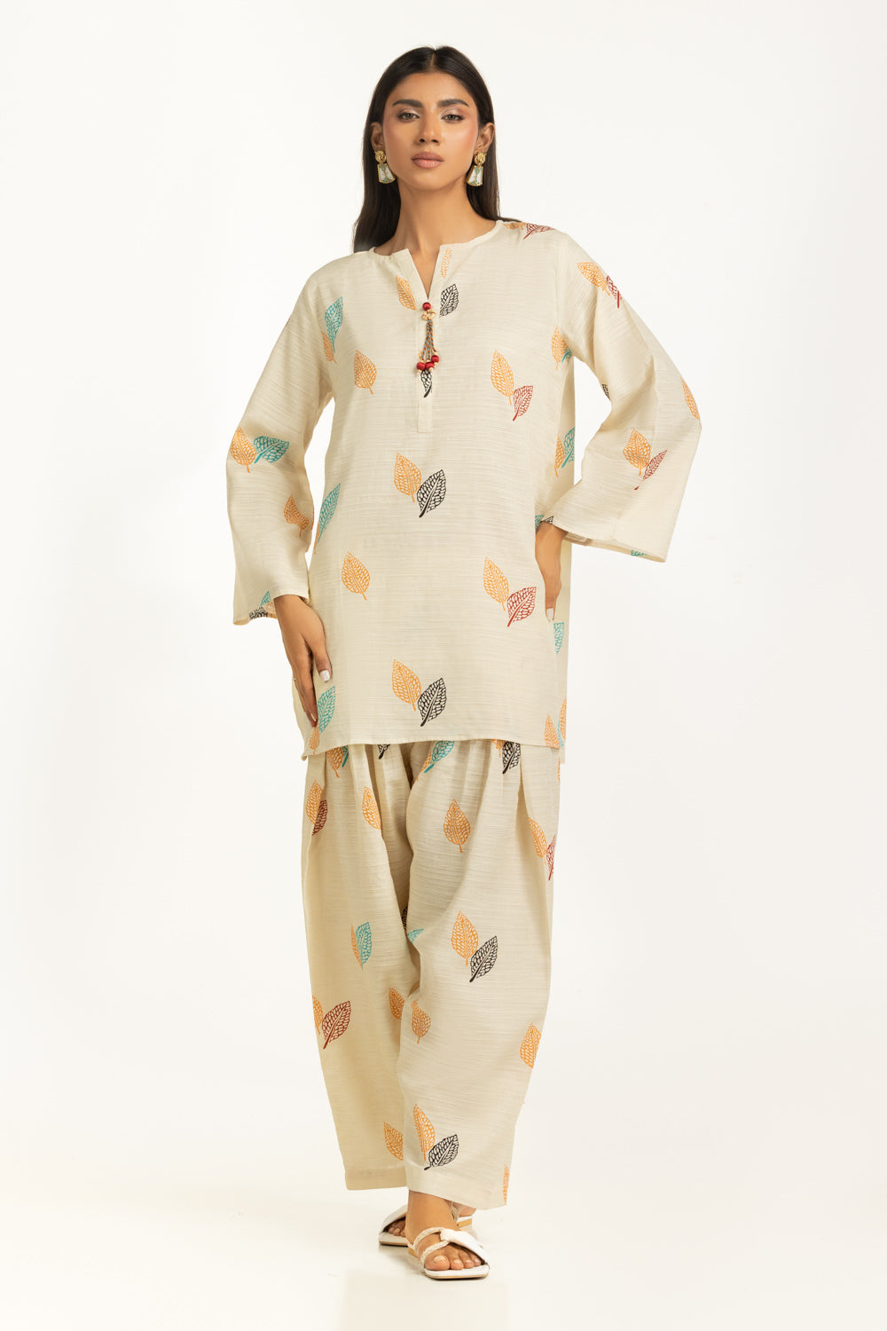 Khaddar Jacquard Slub Printed Co-Ord Set  IUSTTS-1154