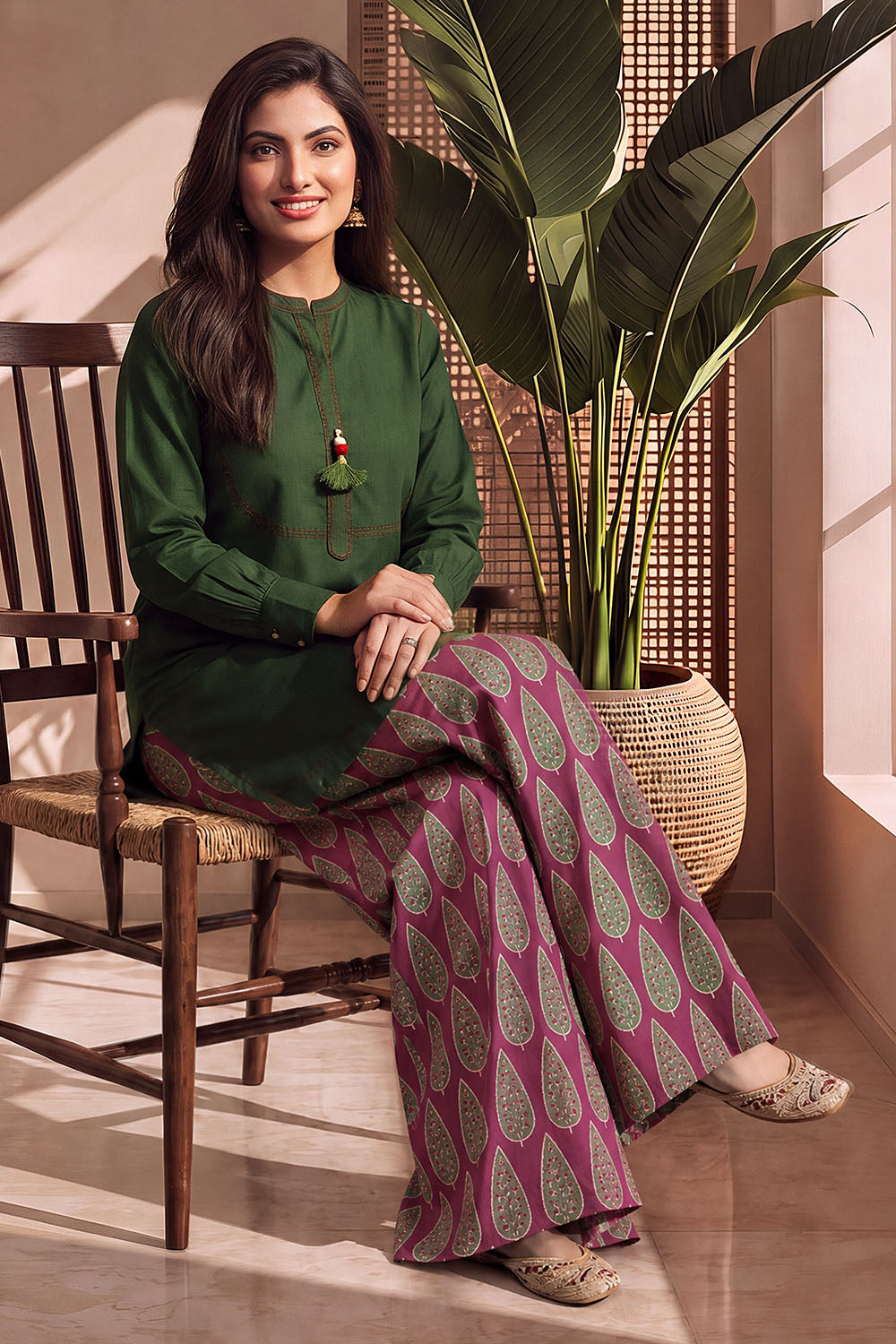 Khaddar Slub Block Printed Co-Ord Set With Embroidered