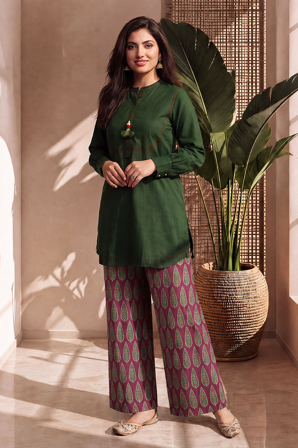 Khaddar Slub Block Printed Co-Ord Set With Embroidered
