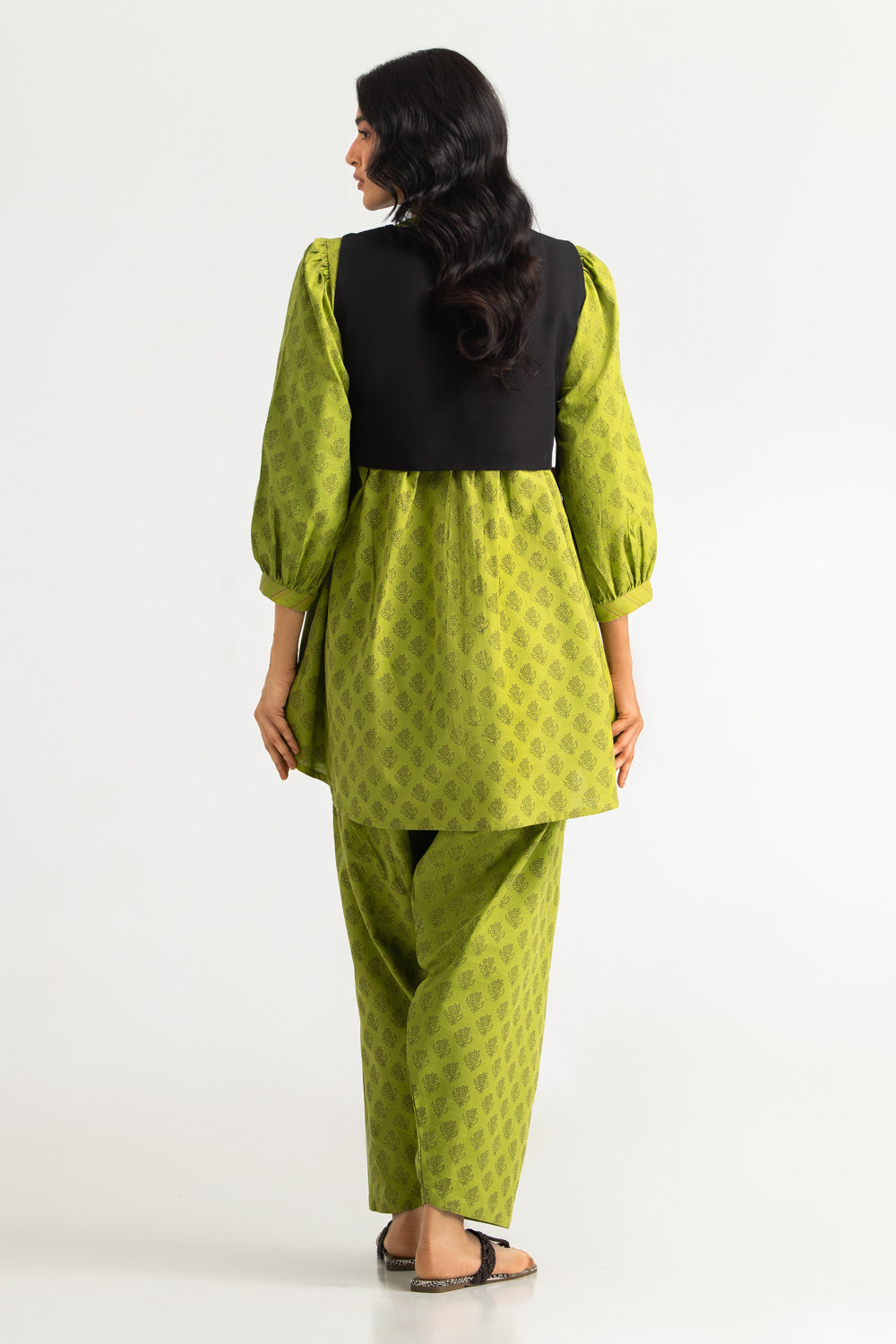 Khaddar Slub Block Printed Shirt And Trouser With Embroidered Waistcoat