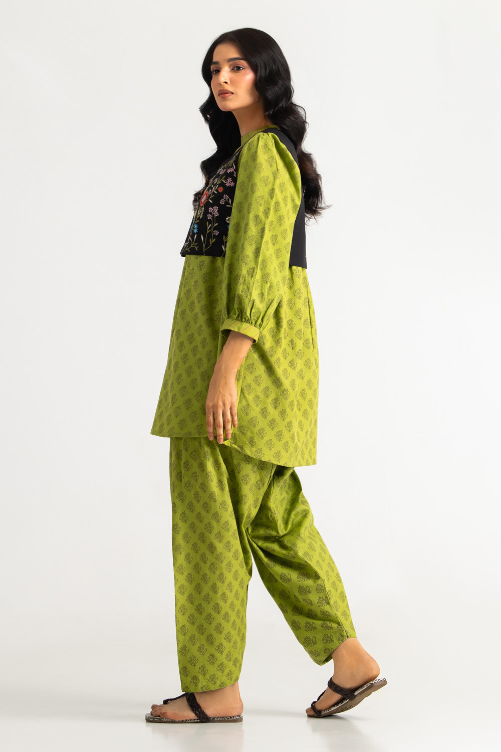 Khaddar Slub Block Printed Shirt And Trouser With Embroidered Waistcoat