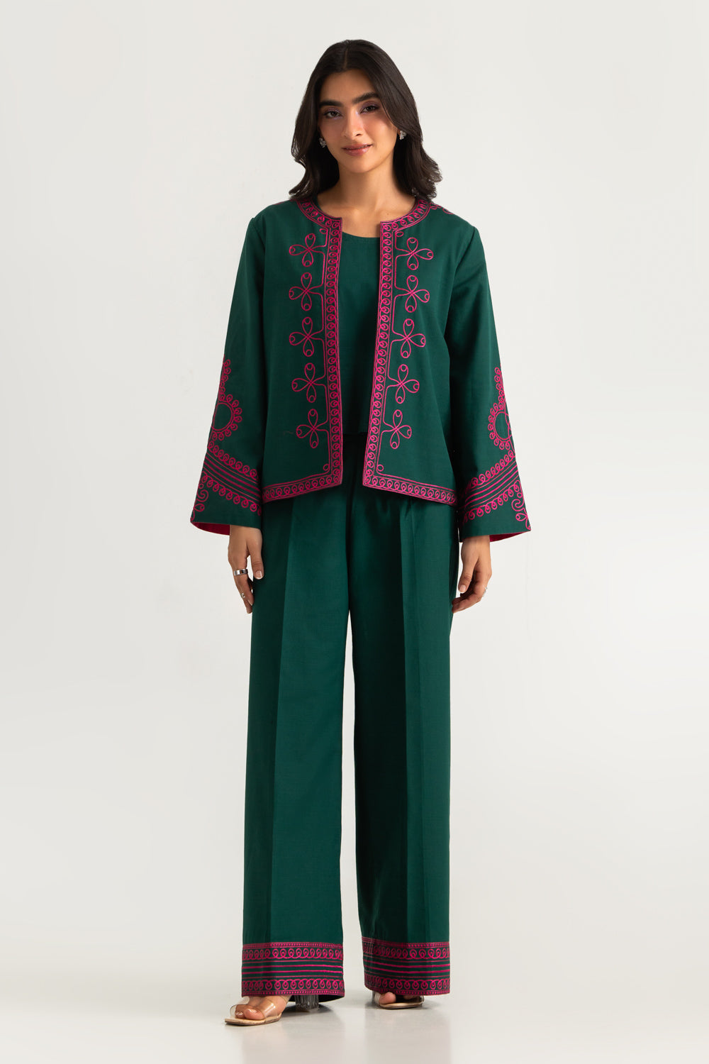 Khaddar Slub Embroidered Waistcoat Inner And Trouser