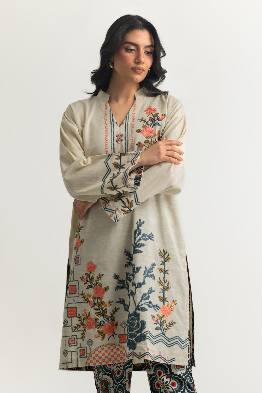 Khaddar Slub Printed Co-Ord Set Embroidered