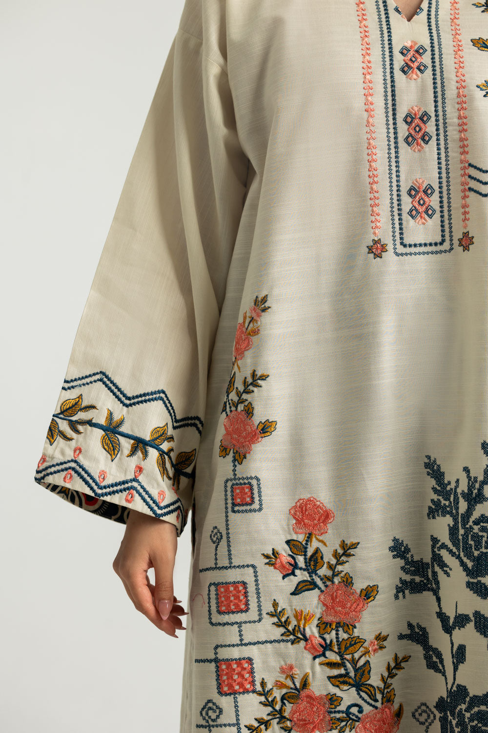 Khaddar Slub Printed Co-Ord Set Embroidered