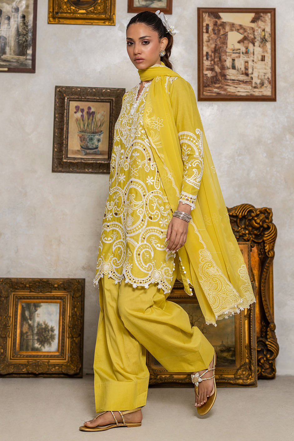 3 Piece Embroidered Lawn Suit with Lacquer Printed Chiffon Dupatta