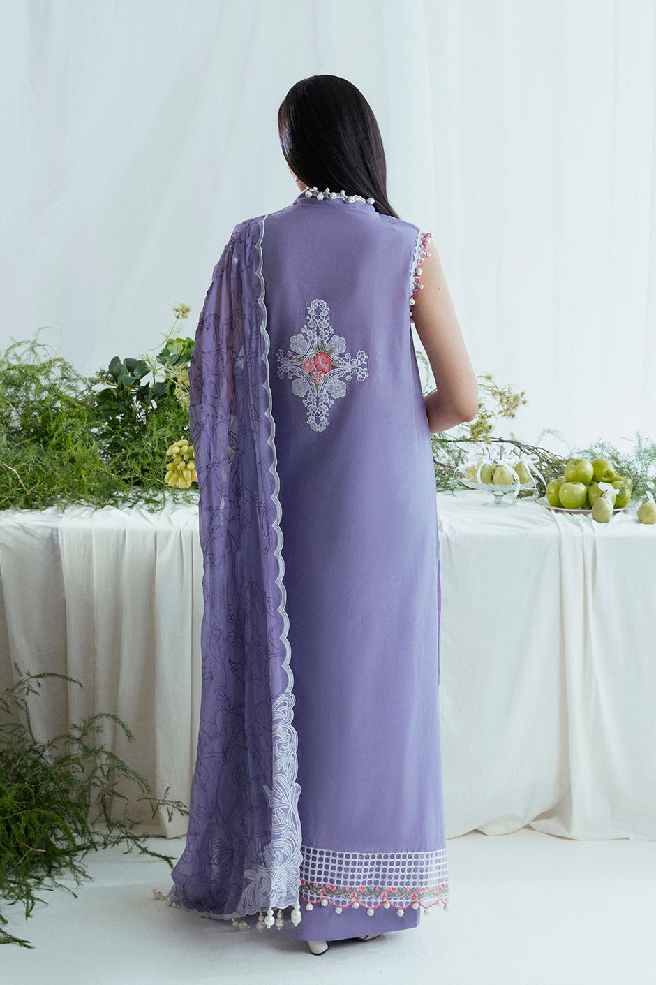 3 Piece Embroidered Lawn Suit with Neckline, Bunches and Chiffon Dupatta