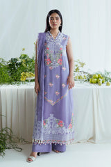 3 Piece Embroidered Lawn Suit with Neckline, Bunches and Chiffon Dupatta FE-52042