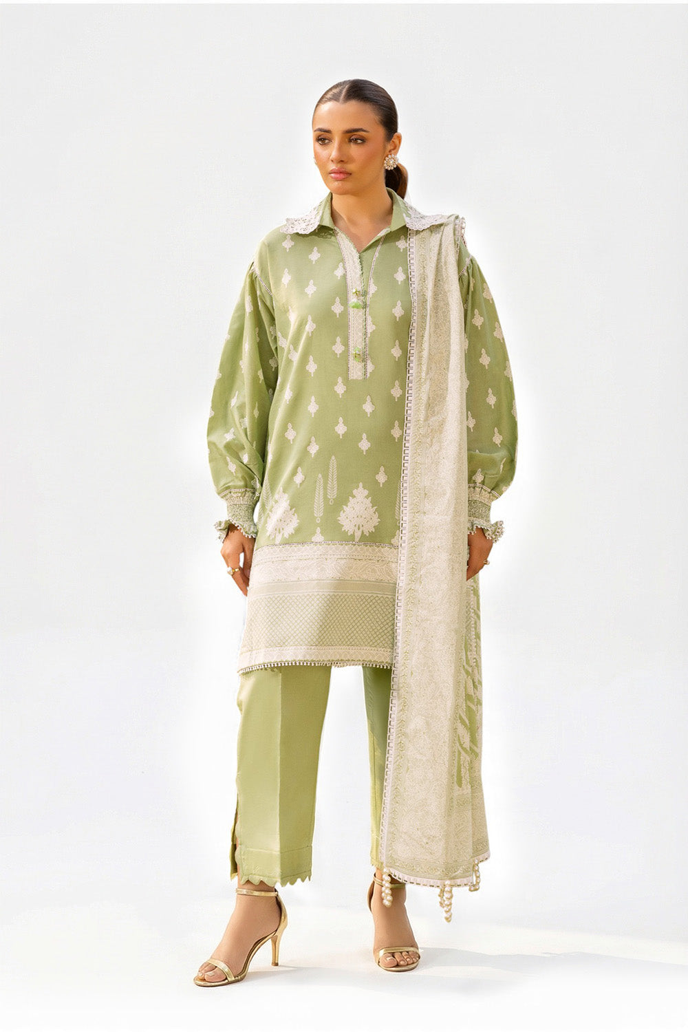3 Piece Lacquer Printed Lawn Suit with Lace and Dupatta CL-52436