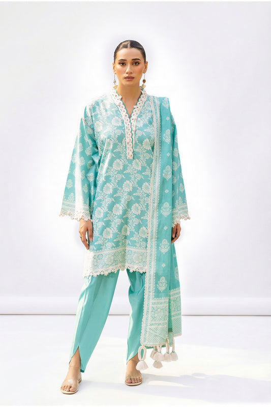 3 Piece Lacquer Printed Lawn Suit with Lace and Dupatta CL-52437