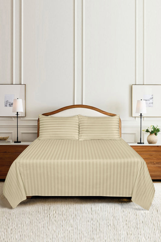 Latte Dust Stripe Satin T-250 Bed Sheet Set