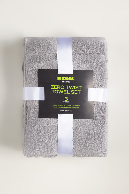 Light grey 3pc Zero Twist Towel Set
