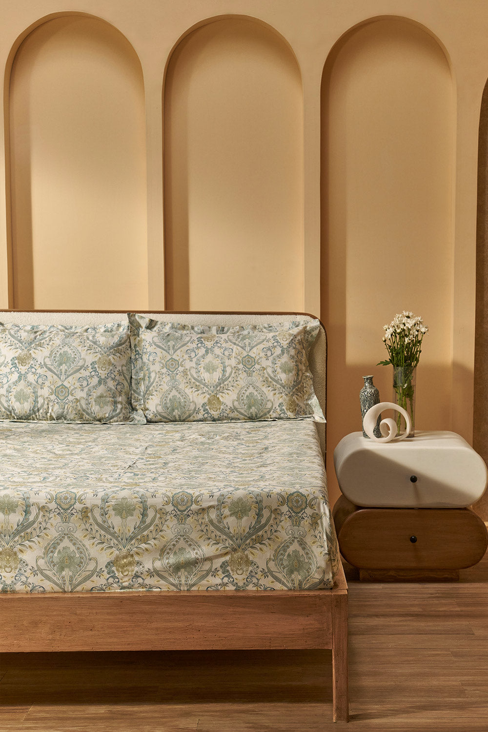 Indus Valley Cotton Lumiere Damask Bed Sheet Set