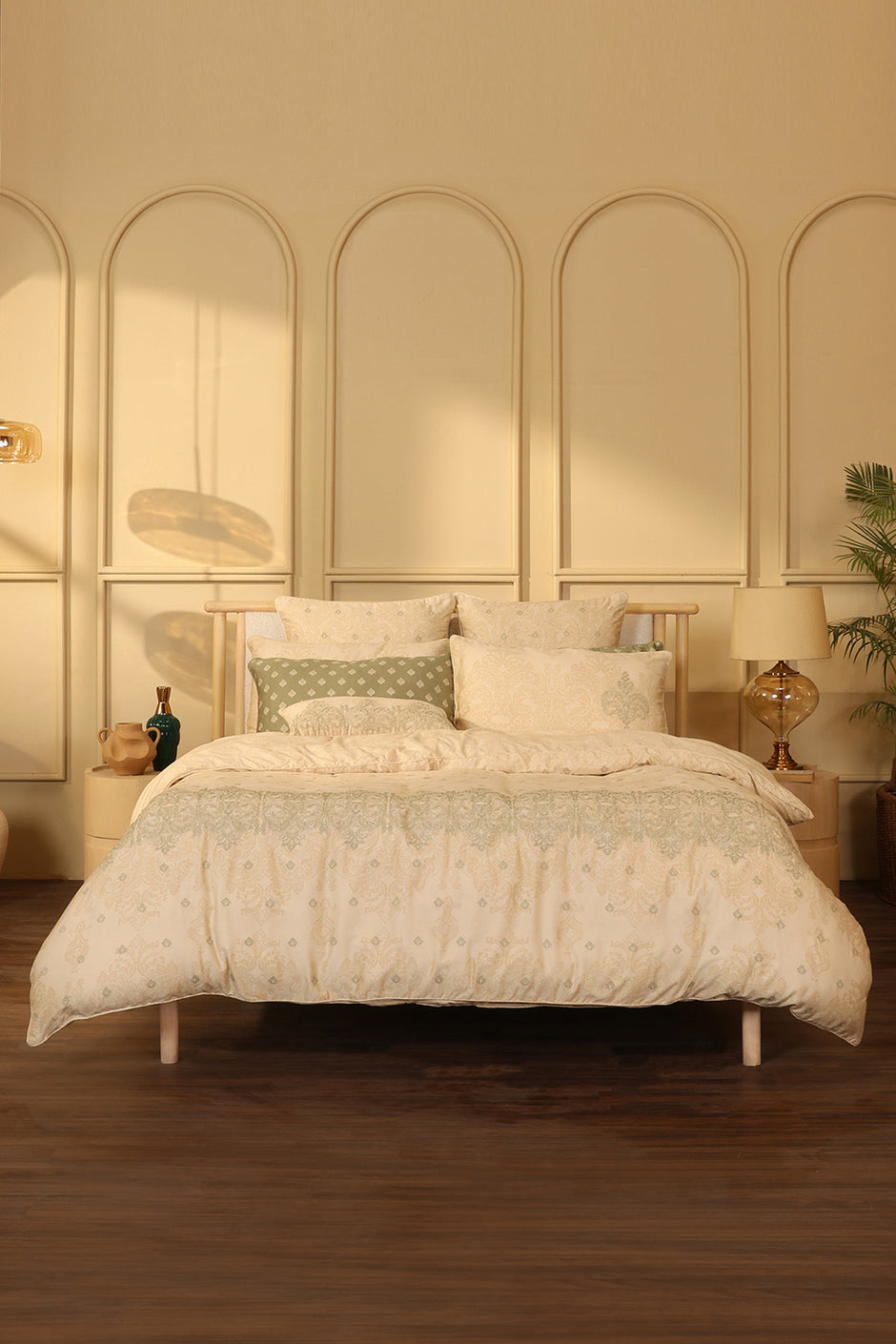 Misty Green Embroidered Quilt Cover Set