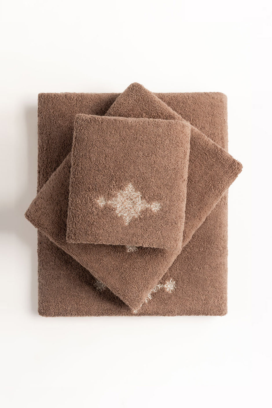 Mocha Brown 3 piece Embroidered Towel Set