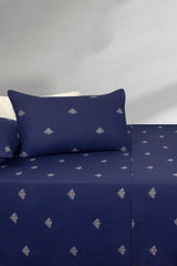 Navy Blue T-150 Embroidered Bed Sheet Set