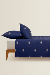 Navy Blue T-150 Embroidered Bed Sheet Set