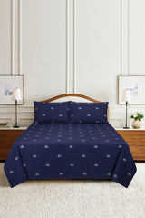 Navy Blue T-150 Embroidered Bed Sheet Set
