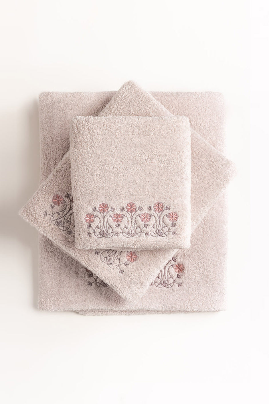 Pink Dust 3 piece Embroidered Towel Set