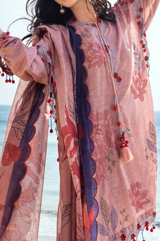 3 Piece Embroidered Printed Paper Cotton Suit with Zari Dupatta FE-52085