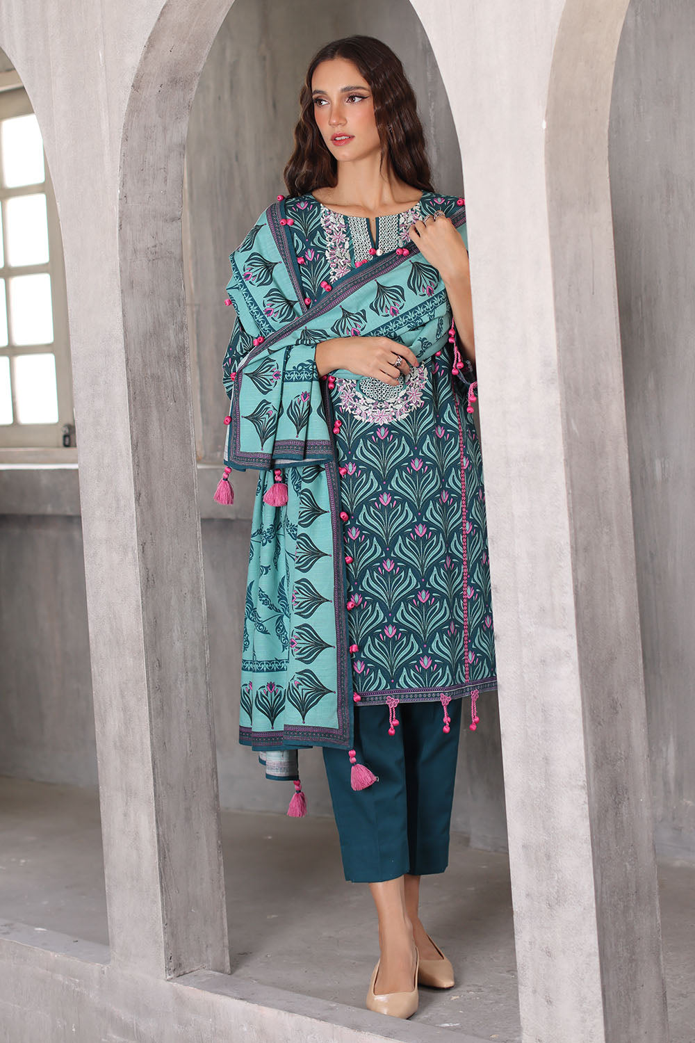 3 Piece Printed Khaddar Suit with Printed Khaddar Dupatta