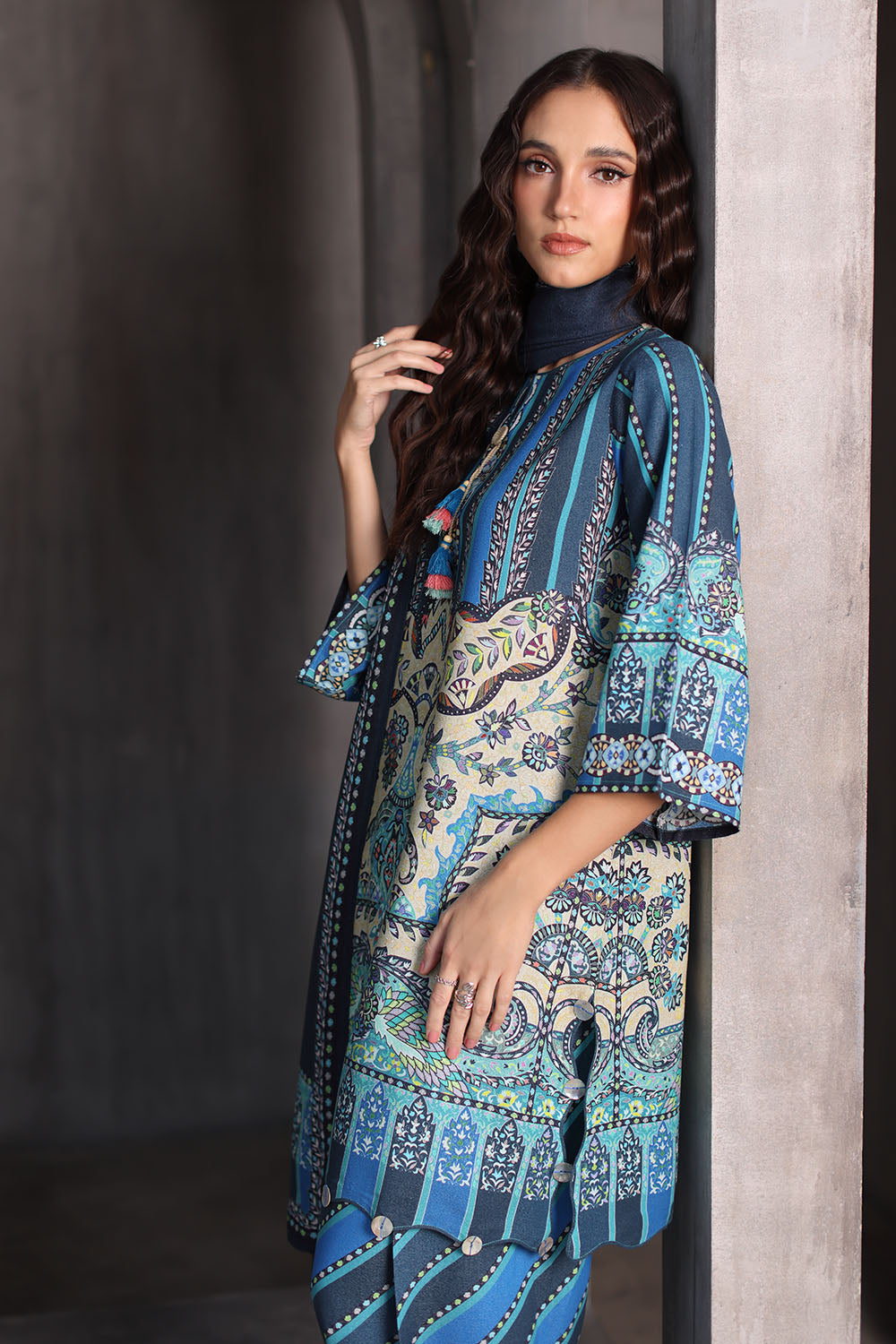 3 Piece Printed Karandi Suit with Printed Karandi Dupatta