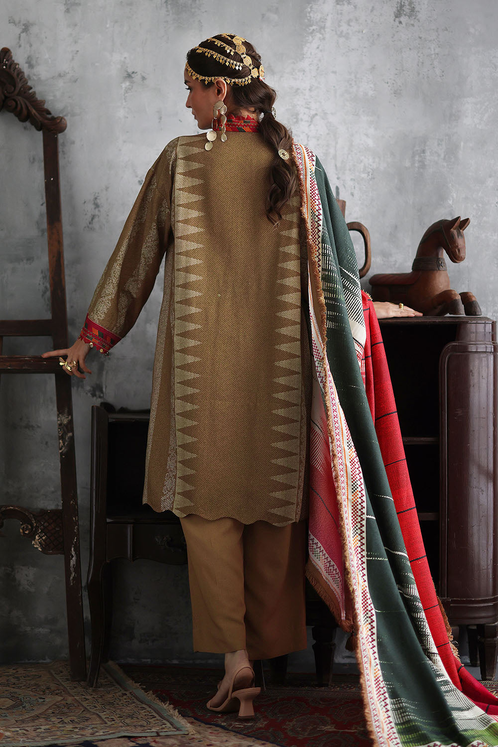 3 Piece Embroidered Printed Karandi Suit with Printed Karandi Dupatta