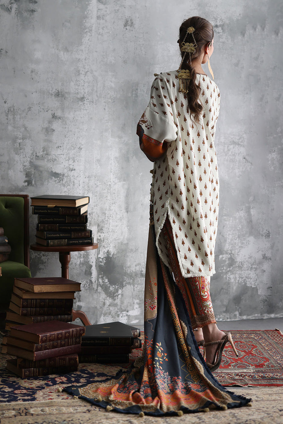 3 Piece Embroidered Printed Karandi Suit with Printed Karandi Dupatta