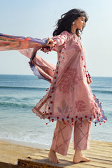 3 Piece Embroidered Printed Paper Cotton Suit with Zari Dupatta FE-52085