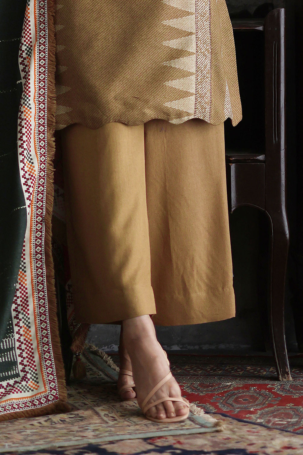 3 Piece Embroidered Printed Karandi Suit with Printed Karandi Dupatta