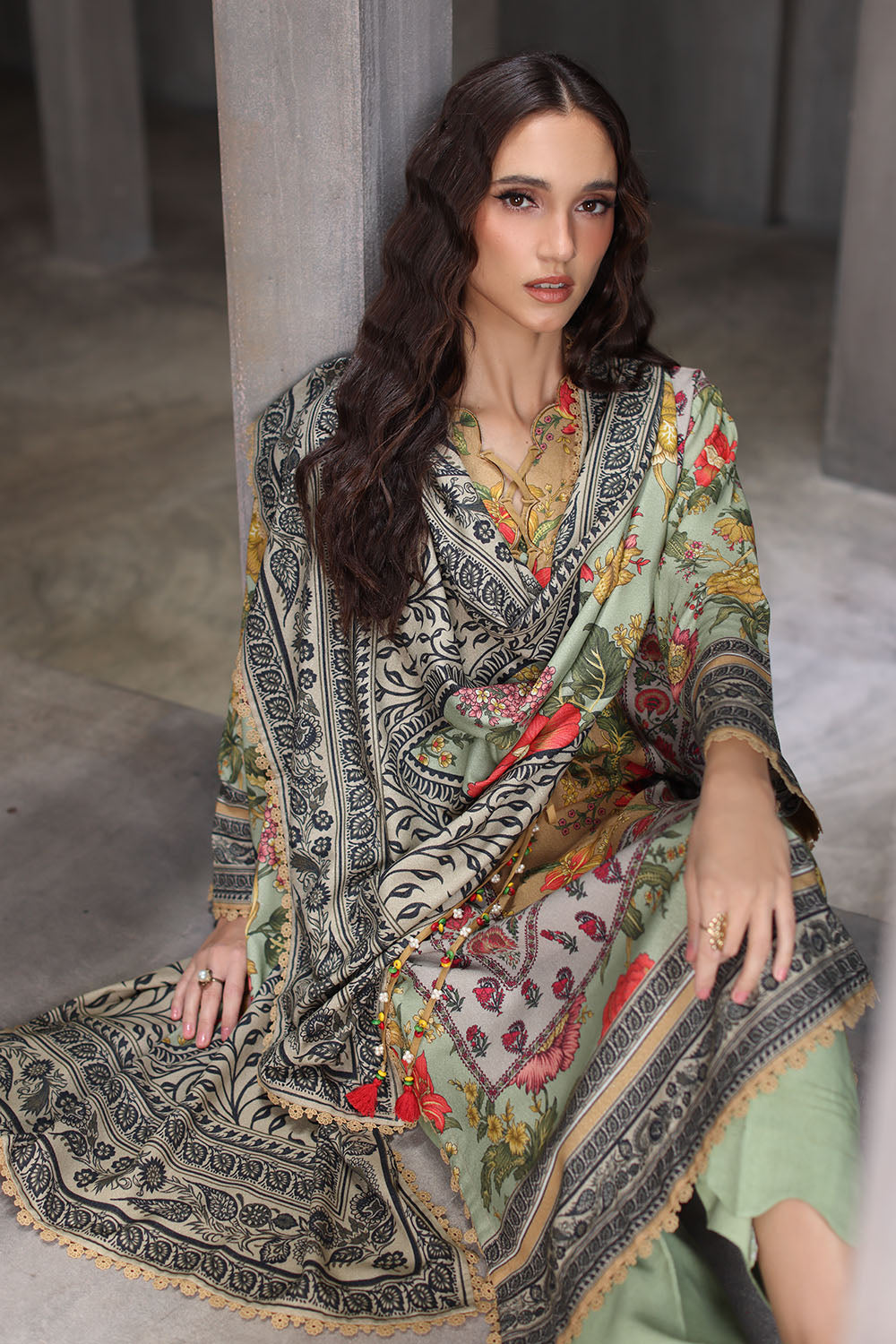 3 Piece Printed Karandi Suit with Printed Karandi Dupatta