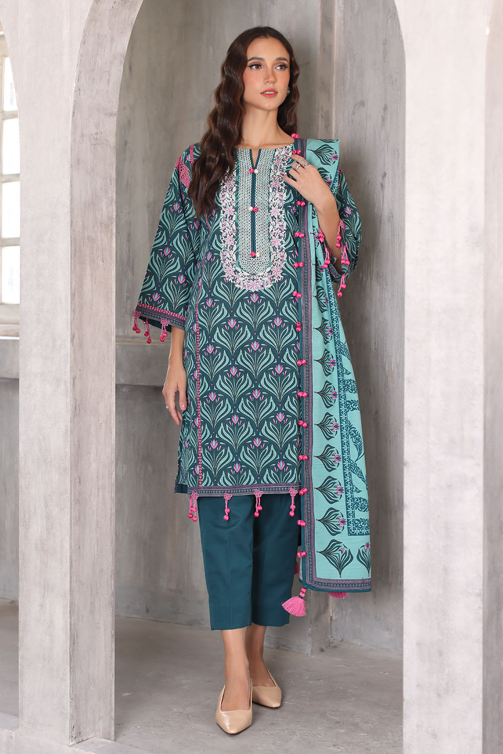 3 Piece Printed Khaddar Suit with Printed Khaddar Dupatta