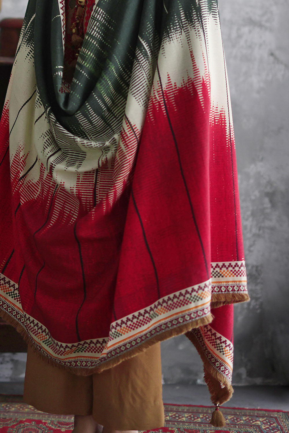 3 Piece Embroidered Printed Karandi Suit with Printed Karandi Dupatta