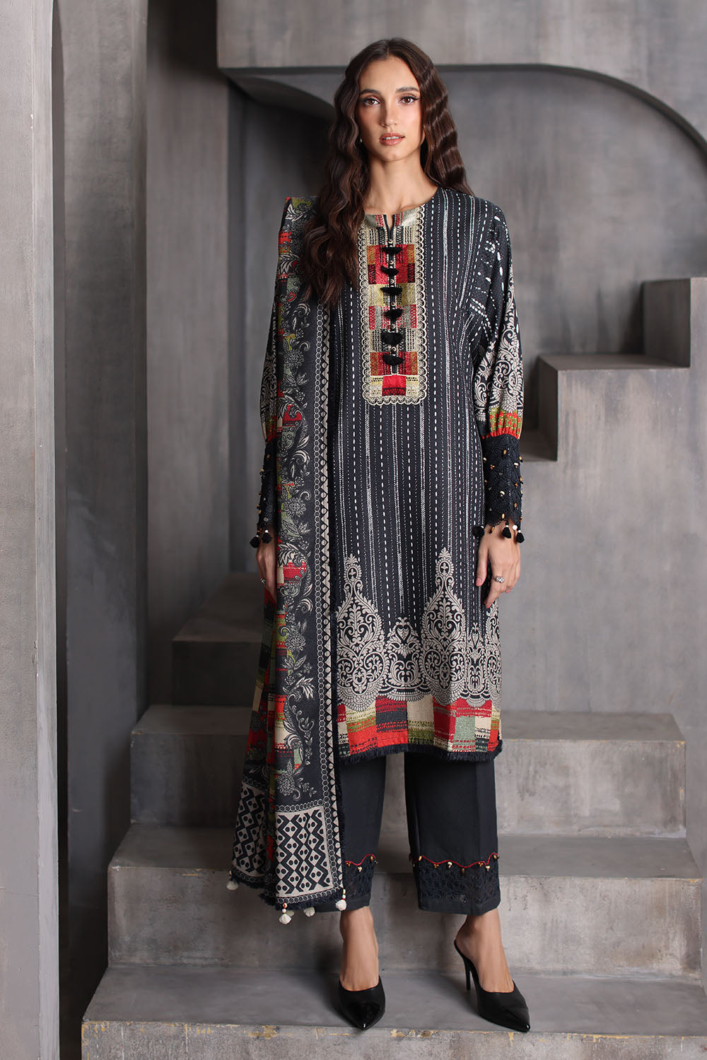 3 Piece Printed Karandi Suit with Printed Karandi Dupatta