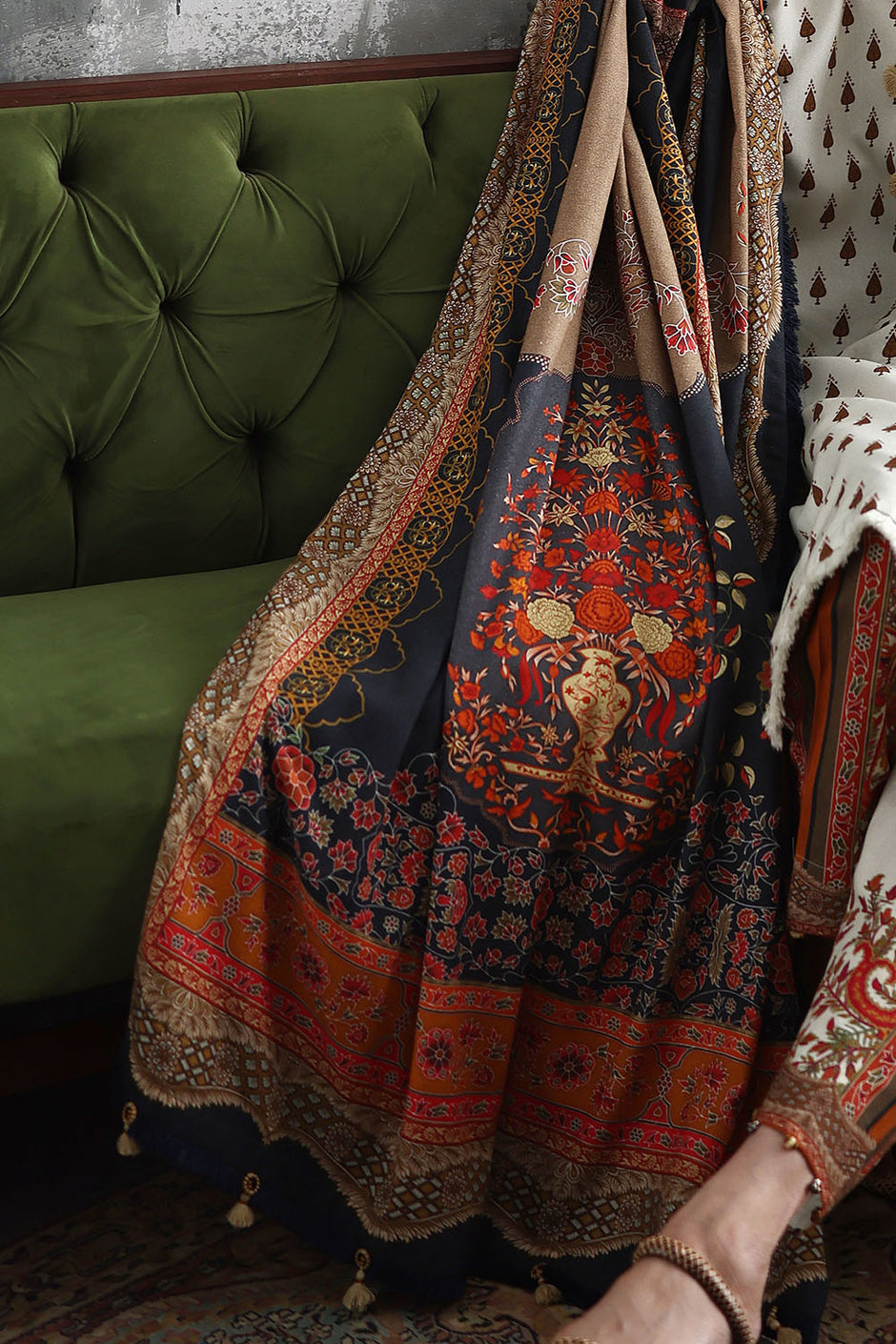 3 Piece Embroidered Printed Karandi Suit with Printed Karandi Dupatta