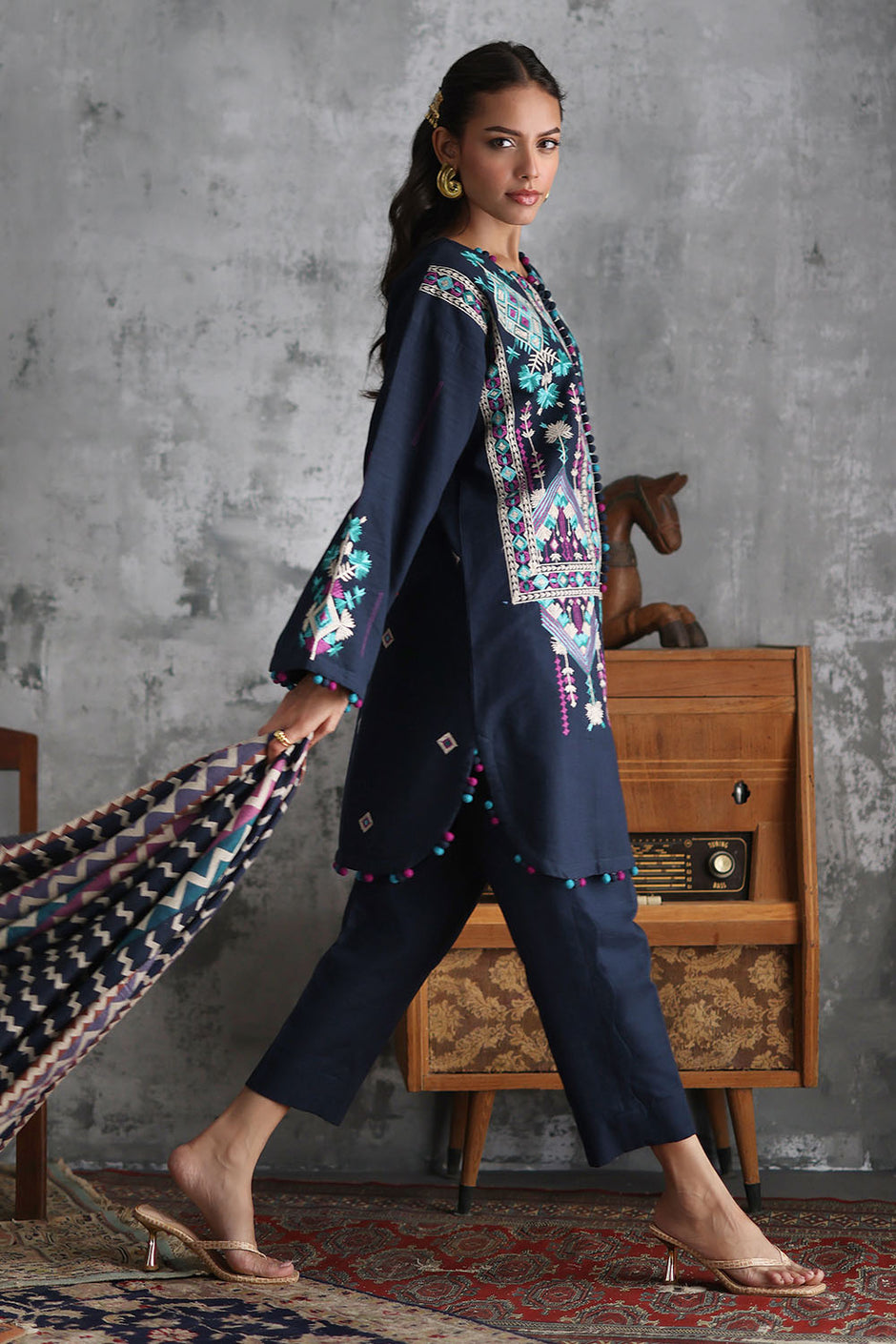 3 Piece Embroidered Khaddar Suit with Pashmina Jacquard Dupatta