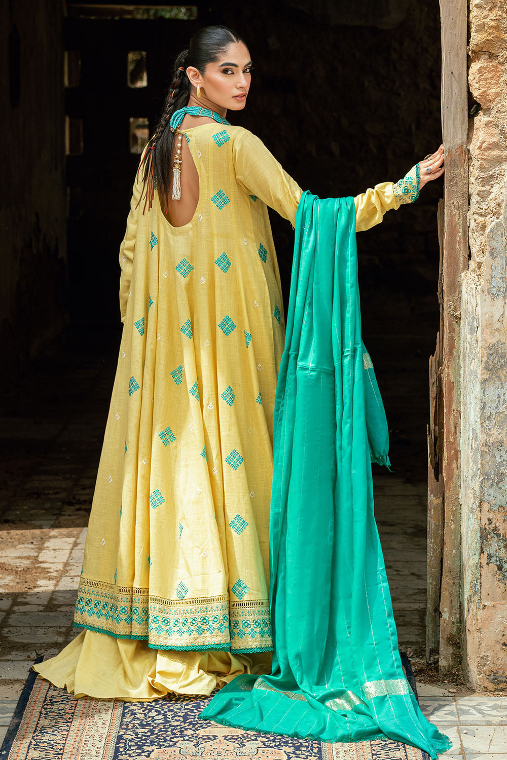 3 Piece Pashmina Suit with Embroidered Khaddar Shirt and Dyed Trouser AP-52018