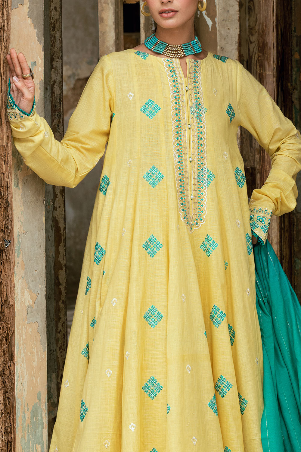 3 Piece Pashmina Suit with Embroidered Khaddar Shirt and Dyed Trouser AP-52018